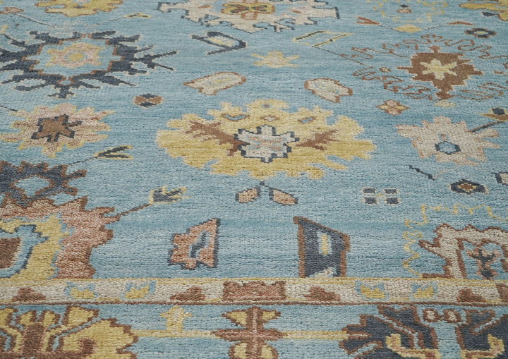 9x12 Blue, Beige, Light Gold Color Hand Knotted Oushak Wool Arts and Crafts Oriental Rug