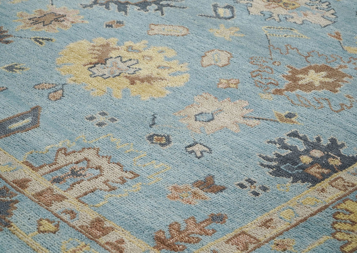 9x12 Blue, Beige, Light Gold Color Hand Knotted Oushak Wool Arts and Crafts Oriental Rug
