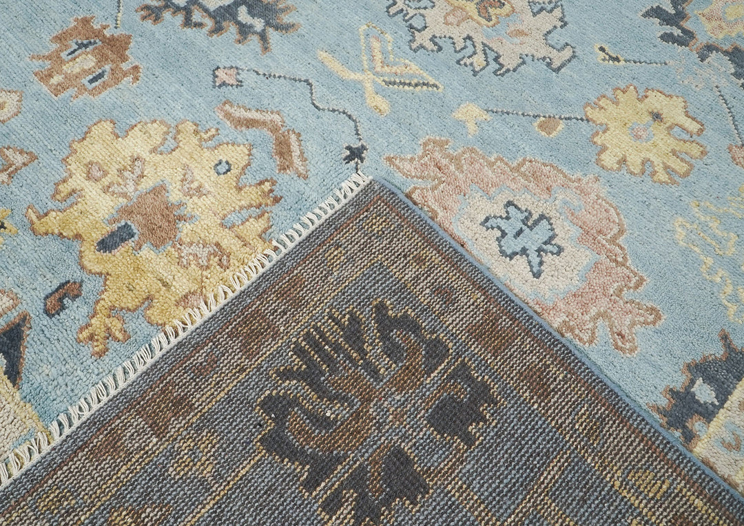 9x12 Blue, Beige, Light Gold Color Hand Knotted Oushak Wool Arts and Crafts Oriental Rug