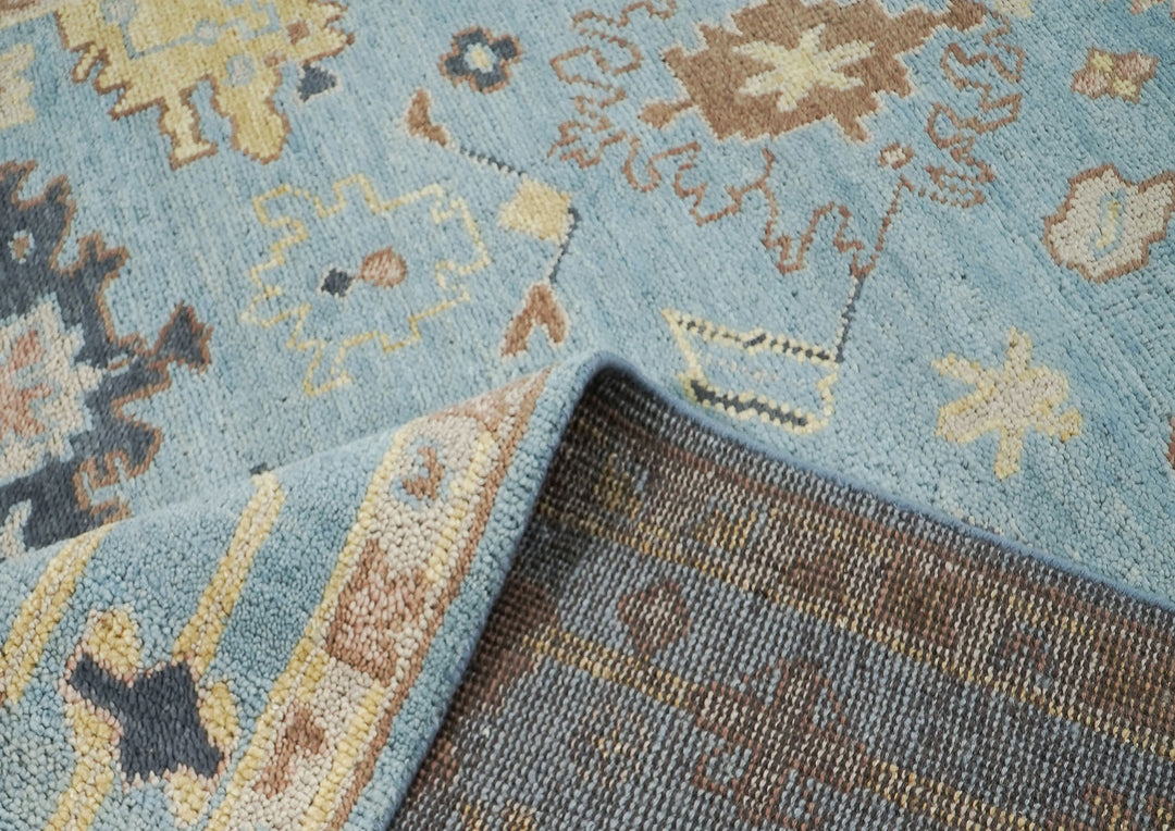 9x12 Blue, Beige, Light Gold Color Hand Knotted Oushak Wool  Oriental Rug