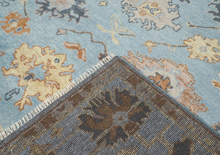 9x12 Blue, Light Gold, Rose Color Hand Knotted Oushak Wool  Oriental Rug