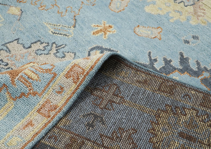 9x12 Blue, Light Gold, Rose Color Hand Knotted Oushak Wool  Oriental Rug