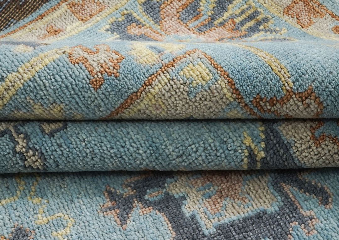 9x12 Blue, Light Gold, Rose Color Hand Knotted Oushak Wool Arts and Crafts Oriental Rug