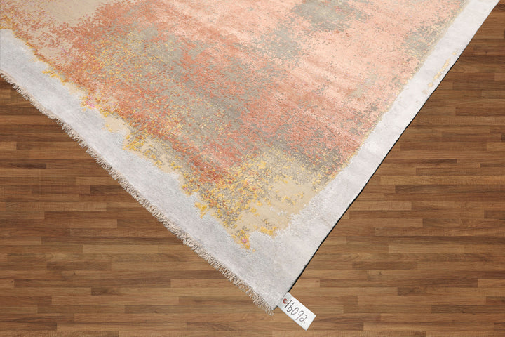Celeste Rugs 10x14 Sherpa Hand Knotted Wool and Silk Oriental Area Rug Soft Beige & Peach Modern Contemporary Design