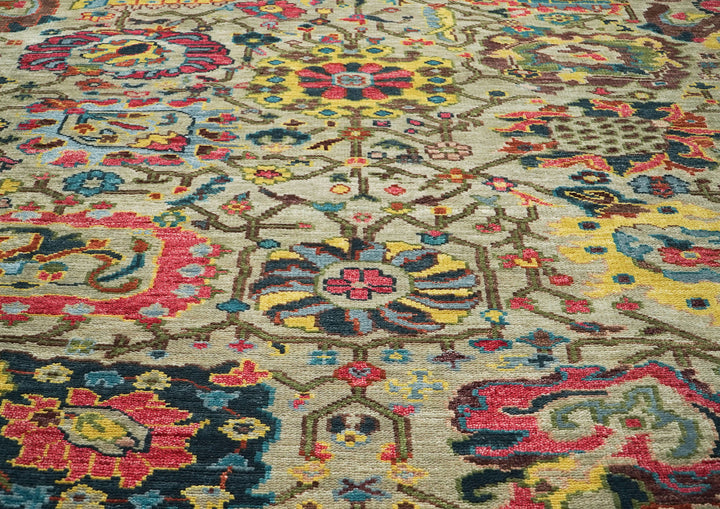 9x12 Mint, Gold, Lime Color Hand Knotted Oushak Wool Arts and Crafts Oriental Rug