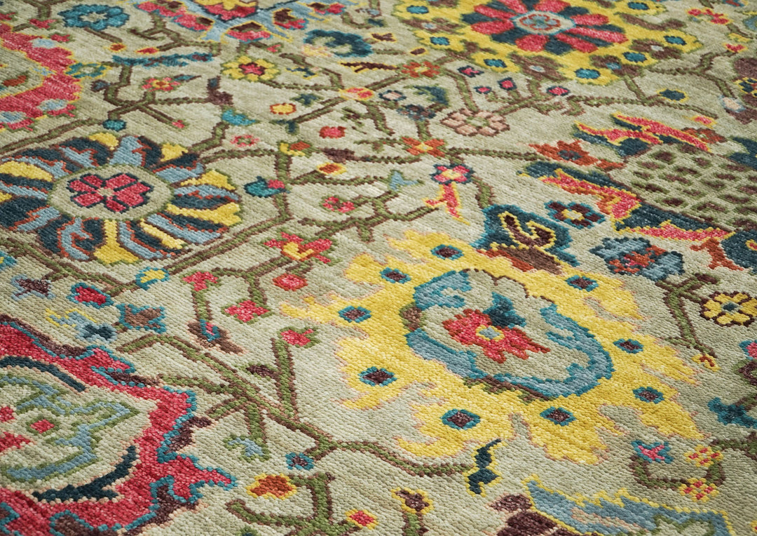 9x12 Mint, Gold, Lime Color Hand Knotted Oushak Wool Arts and Crafts Oriental Rug