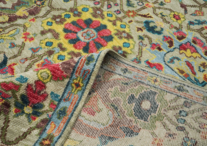 9x12 Mint, Gold, Lime Color Hand Knotted Oushak Wool Arts and Crafts Oriental Rug