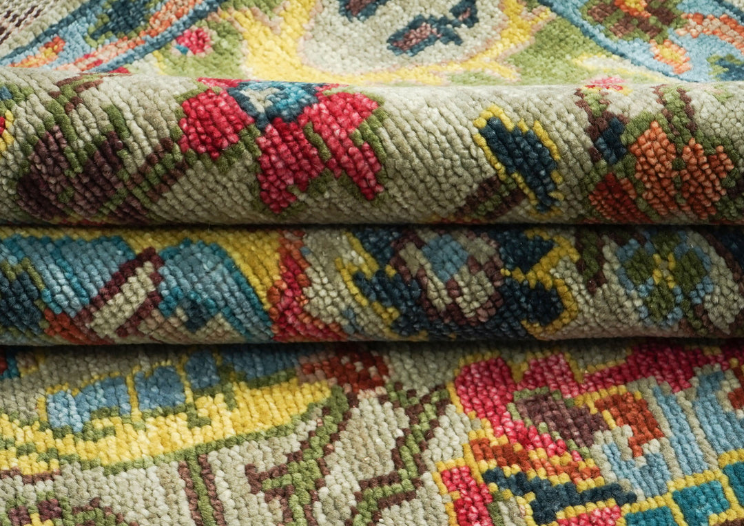 9x12 Mint, Gold, Lime Color Hand Knotted Oushak Wool Arts and Crafts Oriental Rug