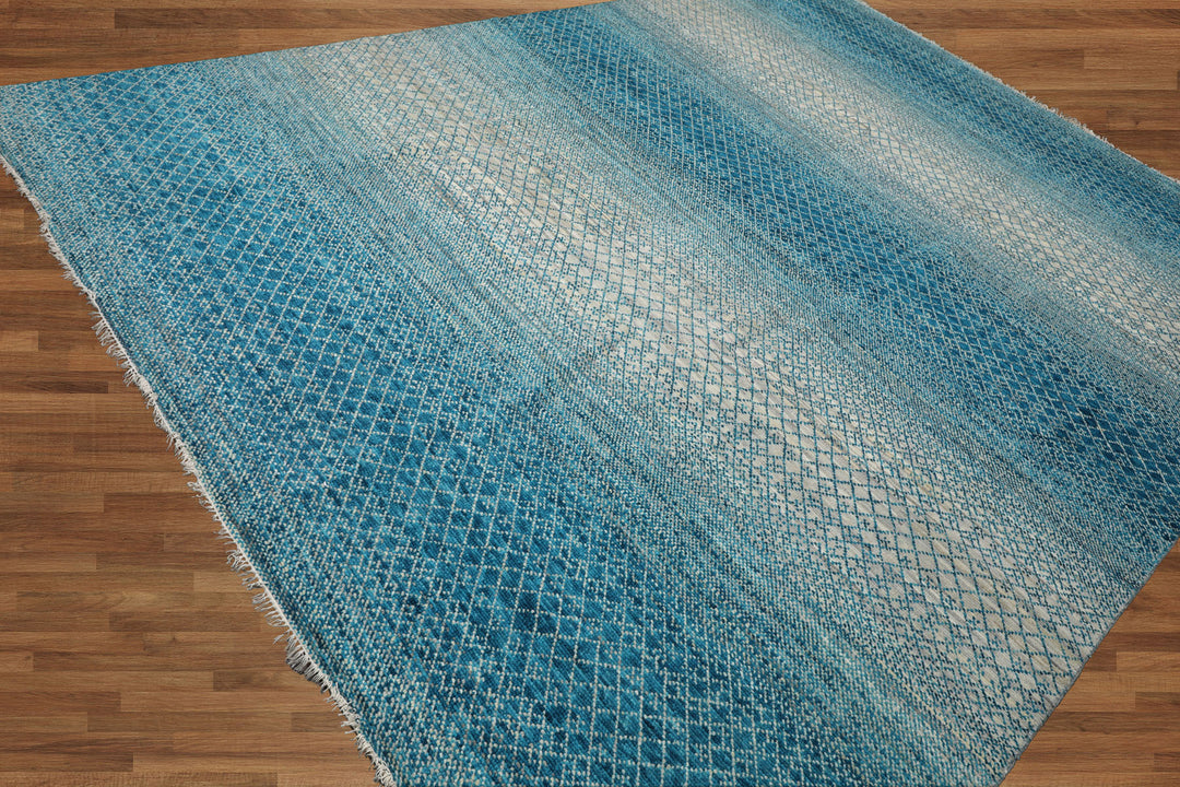 Celeste Rugs 9x12 Grass Hand Knotted 100% Wool Oriental Area Rug Aqua & Beige Modern Contemporary Style