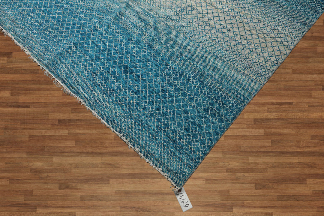 Celeste Rugs 9x12 Grass Hand Knotted 100% Wool Oriental Area Rug Aqua & Beige Modern Contemporary Style