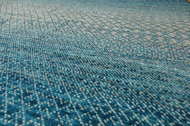 Celeste Rugs 9x12 Grass Hand Knotted 100% Wool Oriental Area Rug Aqua & Beige Modern Contemporary Style
