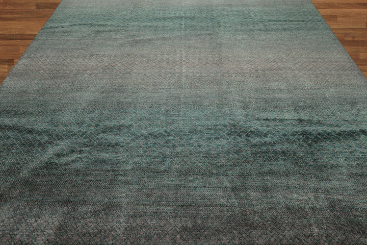 Celeste Rugs 9x12 Grass Hand Knotted 100% Wool Oriental Area Rug Gray & Turquoise Modern Contemporary Design