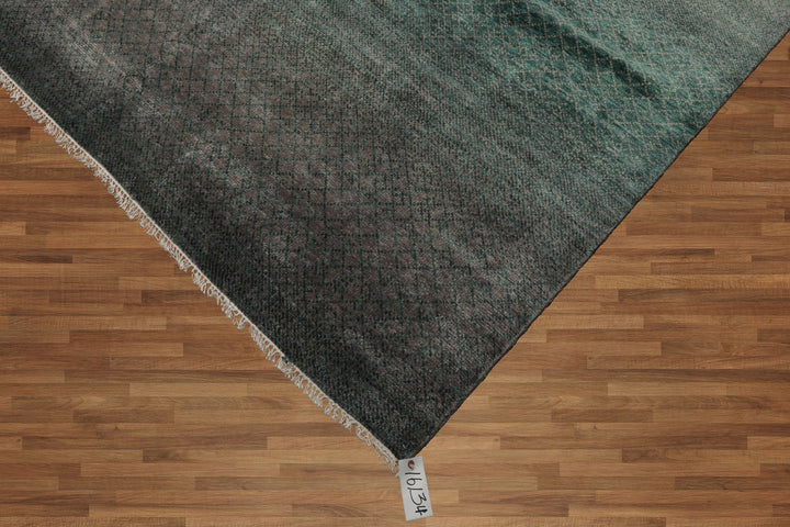 Celeste Rugs 9x12 Grass Hand Knotted 100% Wool Oriental Area Rug Gray & Turquoise Modern Contemporary Design