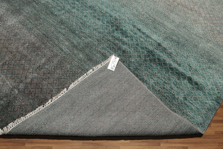Celeste Rugs 9x12 Grass Hand Knotted 100% Wool Oriental Area Rug Gray & Turquoise Modern Contemporary Design