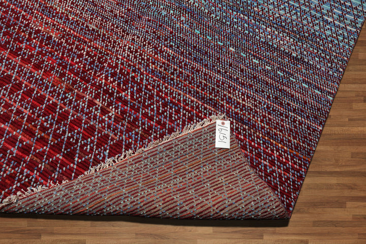 Celeste Rugs 9x12 Grass Hand Knotted 100% Wool Oriental Area Rug Blue & Burgundy Contemporary Modern Design