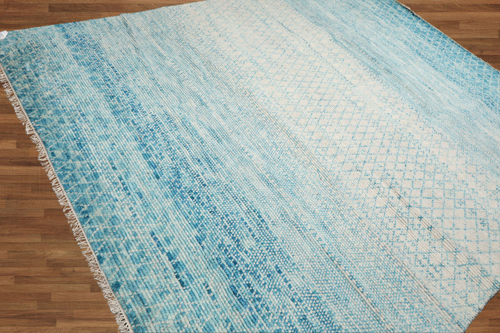 Celeste Rugs 8x10 Grass Hand Knotted Oriental Rug Made from 100% Wool Ivory & Aqua Modern Contemporary Design