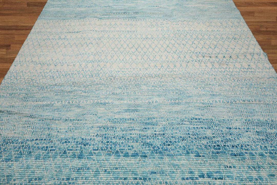 Celeste Rugs 8x10 Grass Hand Knotted Oriental Rug Made from 100% Wool Ivory & Aqua Modern Contemporary Design