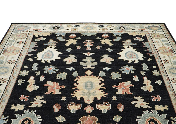 9x12 Black, Ivory, Rust Color Hand Knotted Oushak Wool Arts and Crafts Oriental Rug