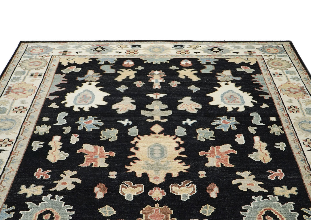 9x12 Black, Ivory, Rust Color Hand Knotted Oushak Wool  Oriental Rug
