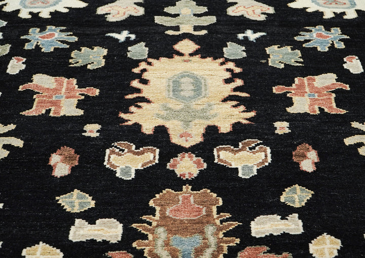 9x12 Black, Ivory, Rust Color Hand Knotted Oushak Wool Arts and Crafts Oriental Rug
