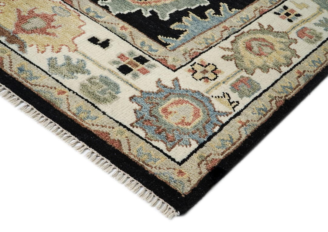 9x12 Black, Ivory, Rust Color Hand Knotted Oushak Wool Arts and Crafts Oriental Rug