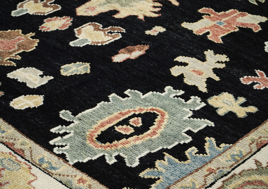 9x12 Black, Ivory, Rust Color Hand Knotted Oushak Wool Arts and Crafts Oriental Rug