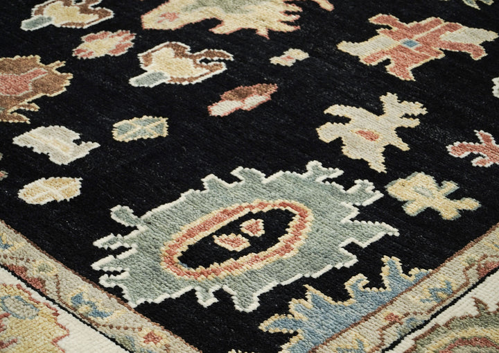 9x12 Black, Ivory, Rust Color Hand Knotted Oushak Wool Arts and Crafts Oriental Rug