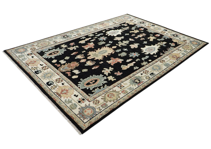 9x12 Black, Ivory, Rust Color Hand Knotted Oushak Wool  Oriental Rug