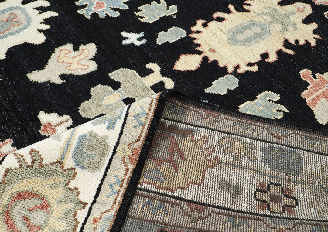 9x12 Black, Ivory, Rust Color Hand Knotted Oushak Wool Arts and Crafts Oriental Rug