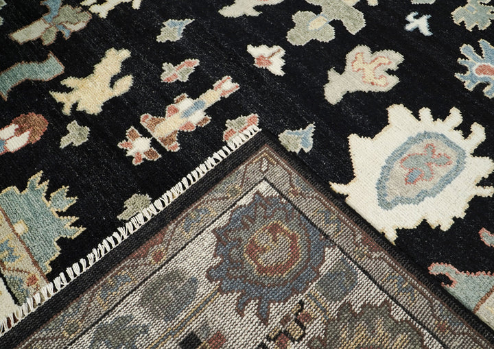 9x12 Black, Ivory, Rust Color Hand Knotted Oushak Wool Arts and Crafts Oriental Rug