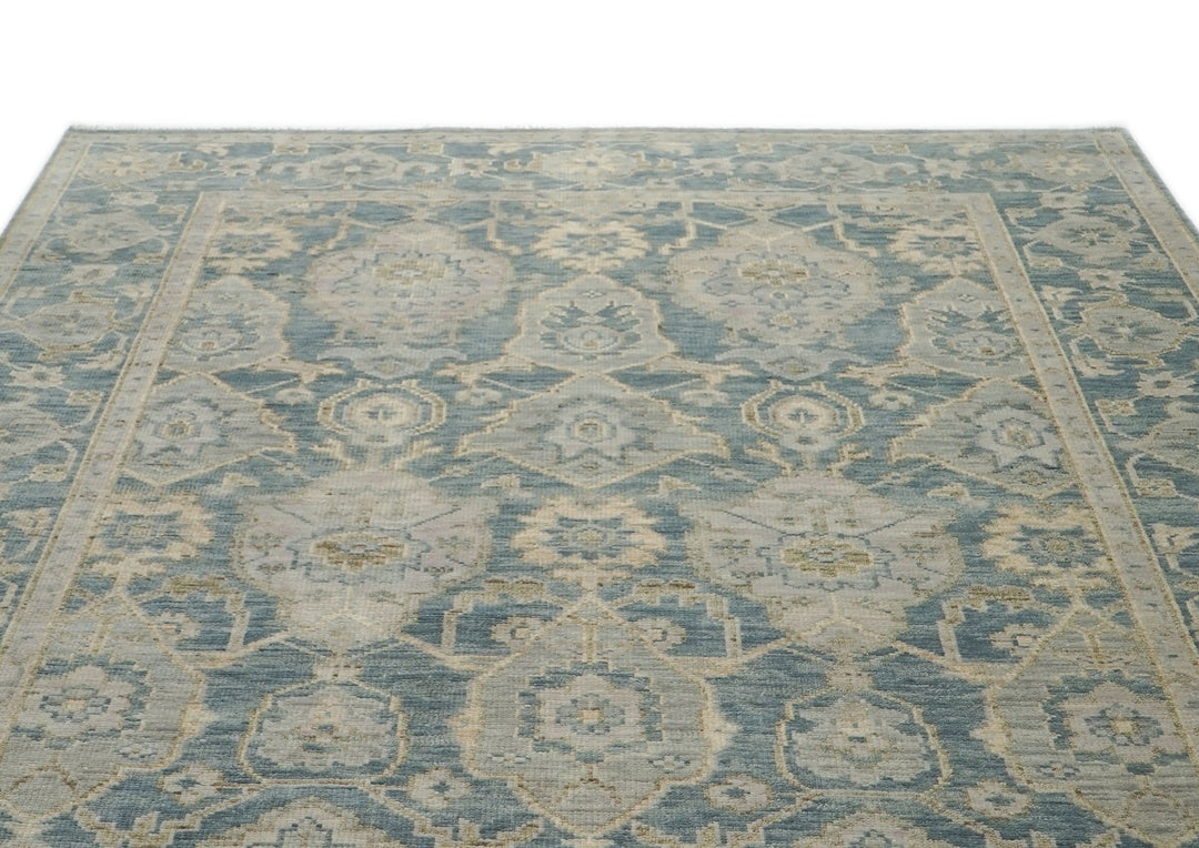 9x12 Blue, Slate, Beige Color Hand Knotted Oushak Wool Transitional Oriental Rug