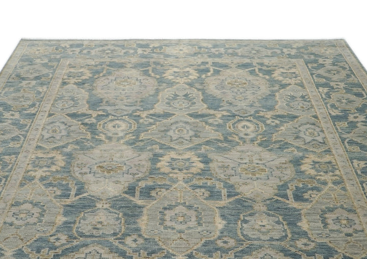 9x12 Blue, Slate, Beige Color Hand Knotted Oushak Wool Transitional Oriental Rug