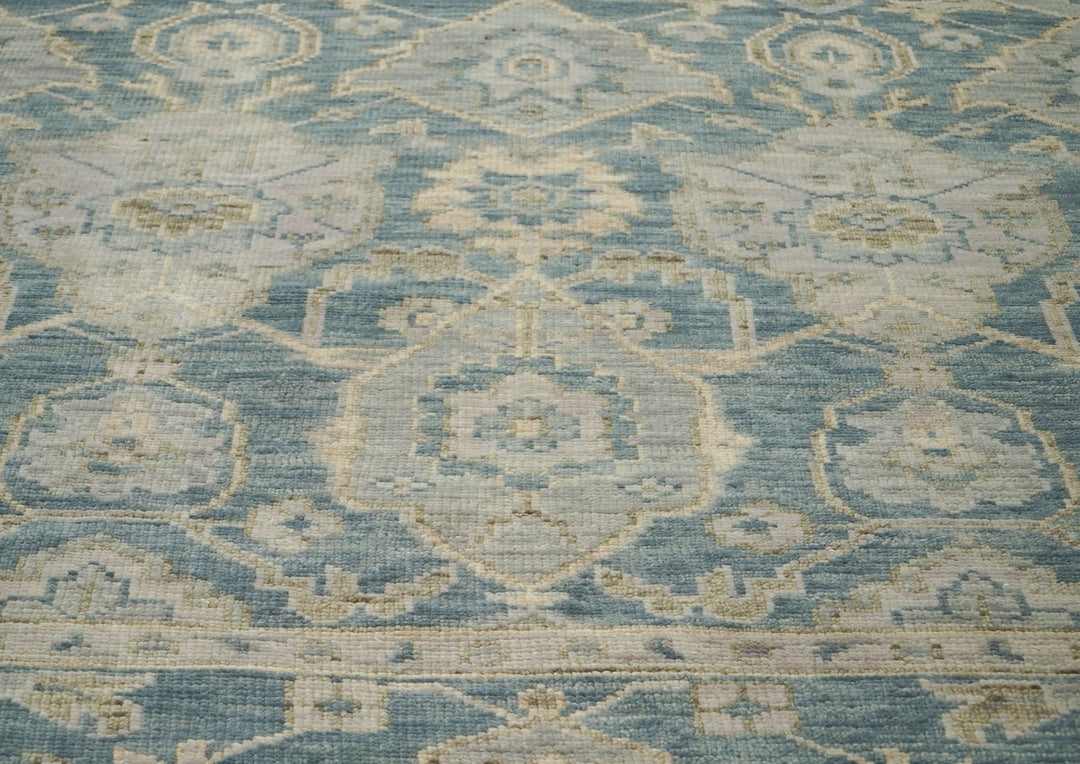 9x12 Blue, Slate, Beige Color Hand Knotted Oushak Wool Transitional Oriental Rug
