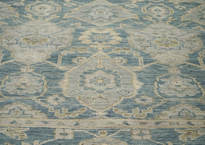9x12 Blue, Slate, Beige Color Hand Knotted Oushak Wool Transitional Oriental Rug