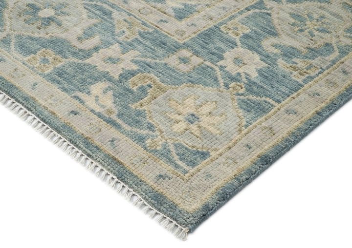 9x12 Blue, Slate, Beige Color Hand Knotted Oushak Wool Transitional Oriental Rug
