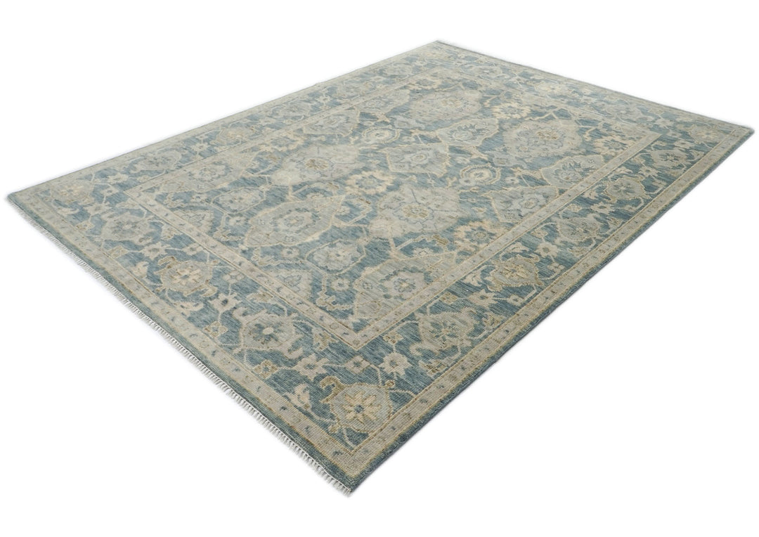 9x12 Blue, Slate, Beige Color Hand Knotted Oushak Wool Transitional Oriental Rug