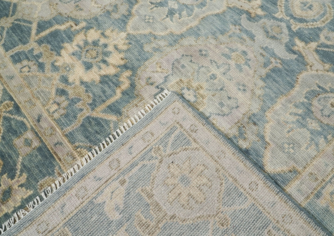 9x12 Blue, Slate, Beige Color Hand Knotted Oushak Wool Transitional Oriental Rug