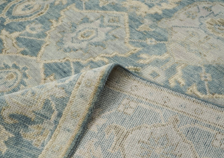 9x12 Blue, Slate, Beige Color Hand Knotted Oushak Wool Transitional Oriental Rug
