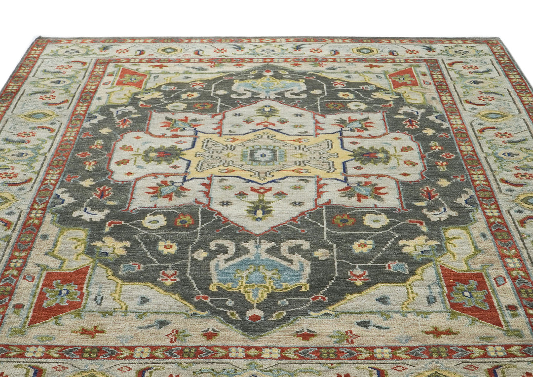 9x12 Gray, Burnt Orange, Lime Color Hand Knotted Oushak Wool  Oriental Rug