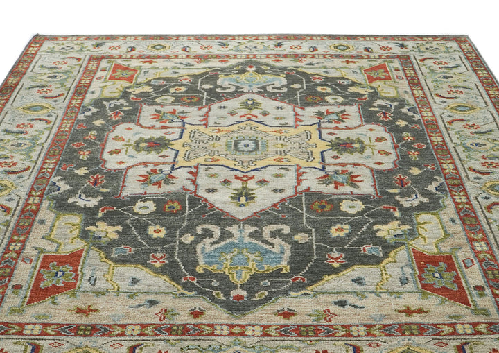 9x12 Gray, Burnt Orange, Lime Color Hand Knotted Oushak Wool  Oriental Rug