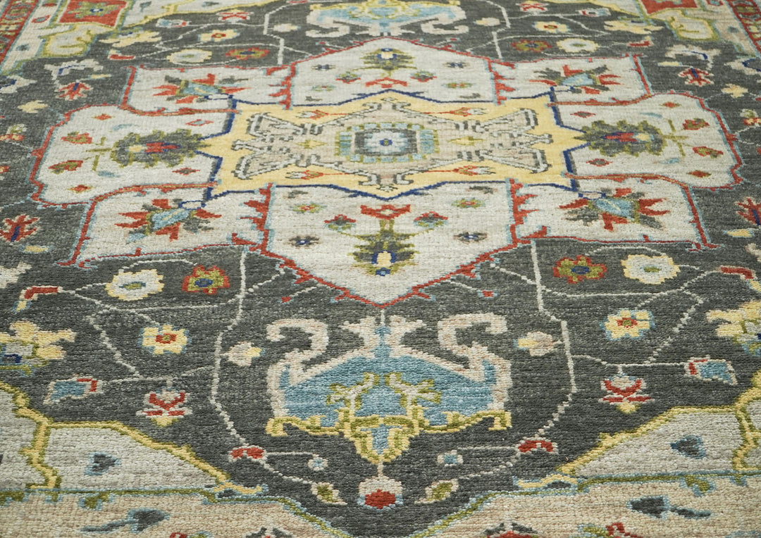 9x12 Gray, Burnt Orange, Lime Color Hand Knotted Oushak Wool  Oriental Rug