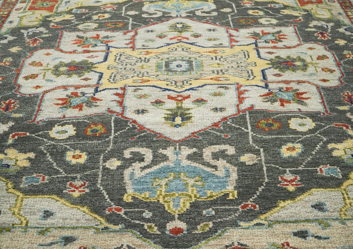 9x12 Gray, Burnt Orange, Lime Color Hand Knotted Oushak Wool  Oriental Rug