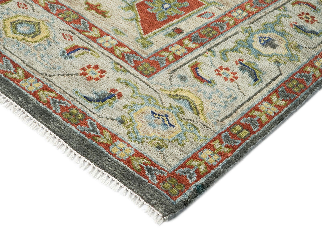 9x12 Gray, Burnt Orange, Lime Color Hand Knotted Oushak Wool  Oriental Rug