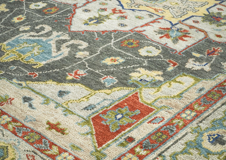 9x12 Gray, Burnt Orange, Lime Color Hand Knotted Oushak Wool  Oriental Rug