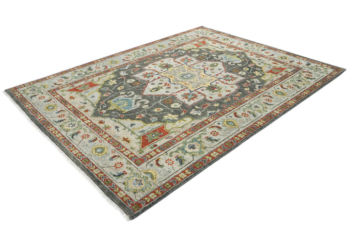 9x12 Gray, Burnt Orange, Lime Color Hand Knotted Oushak Wool  Oriental Rug