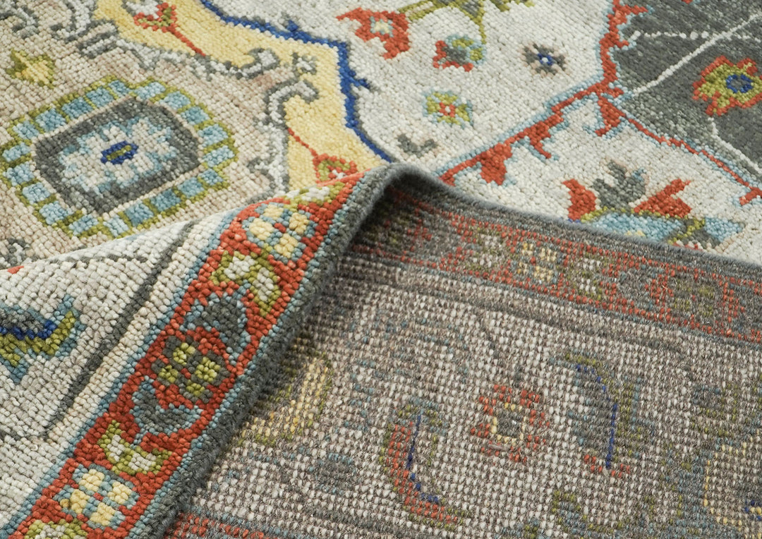 9x12 Gray, Burnt Orange, Lime Color Hand Knotted Oushak Wool  Oriental Rug