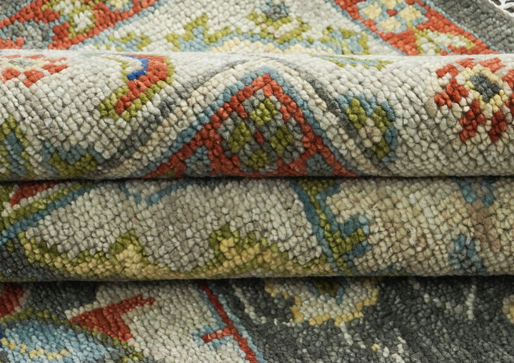 9x12 Gray, Burnt Orange, Lime Color Hand Knotted Oushak Wool  Oriental Rug