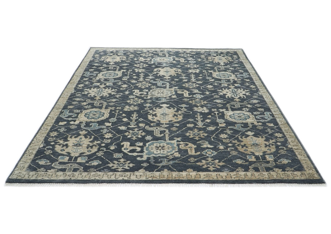 9x12 Gray, Beige, Moss Color Hand Knotted Oushak Wool Arts and Crafts Oriental Rug