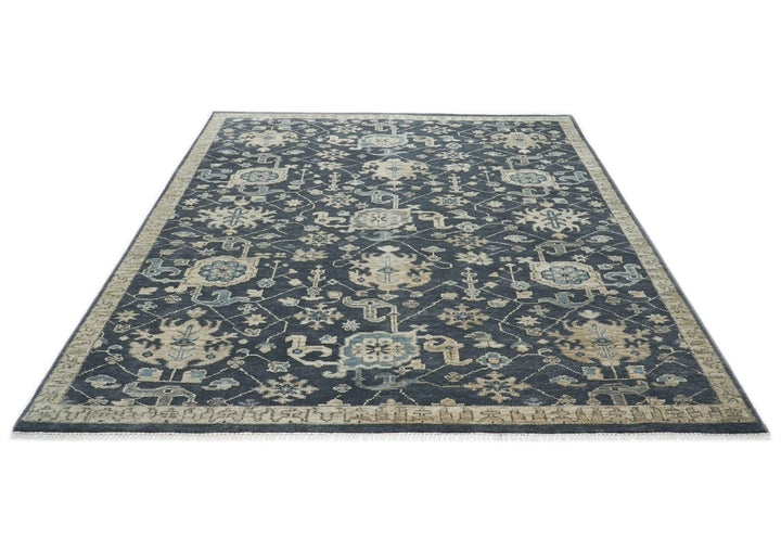 9x12 Gray, Beige, Moss Color Hand Knotted Oushak Wool  Oriental Rug