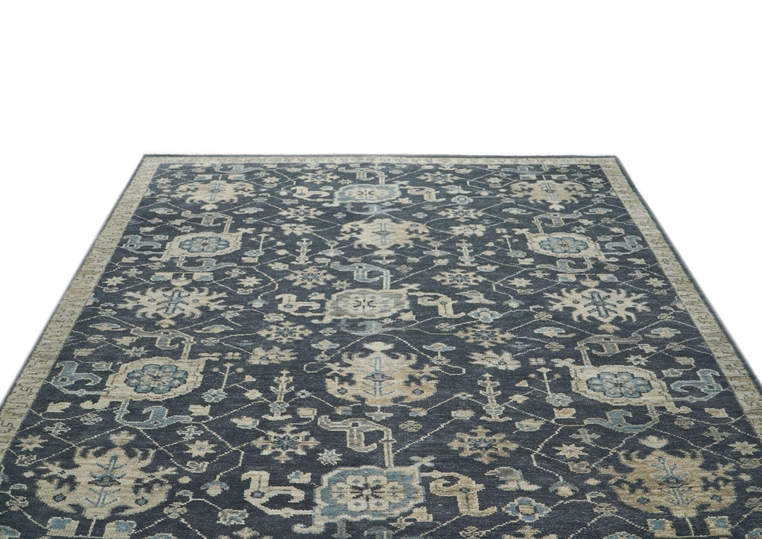 9x12 Gray, Beige, Moss Color Hand Knotted Oushak Wool Arts and Crafts Oriental Rug